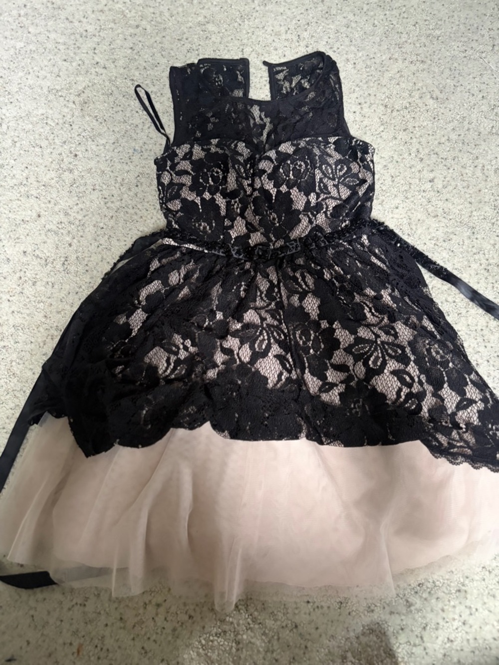 B Darlin Black Lace Overlay with Pink Tulle Girls Party Dress